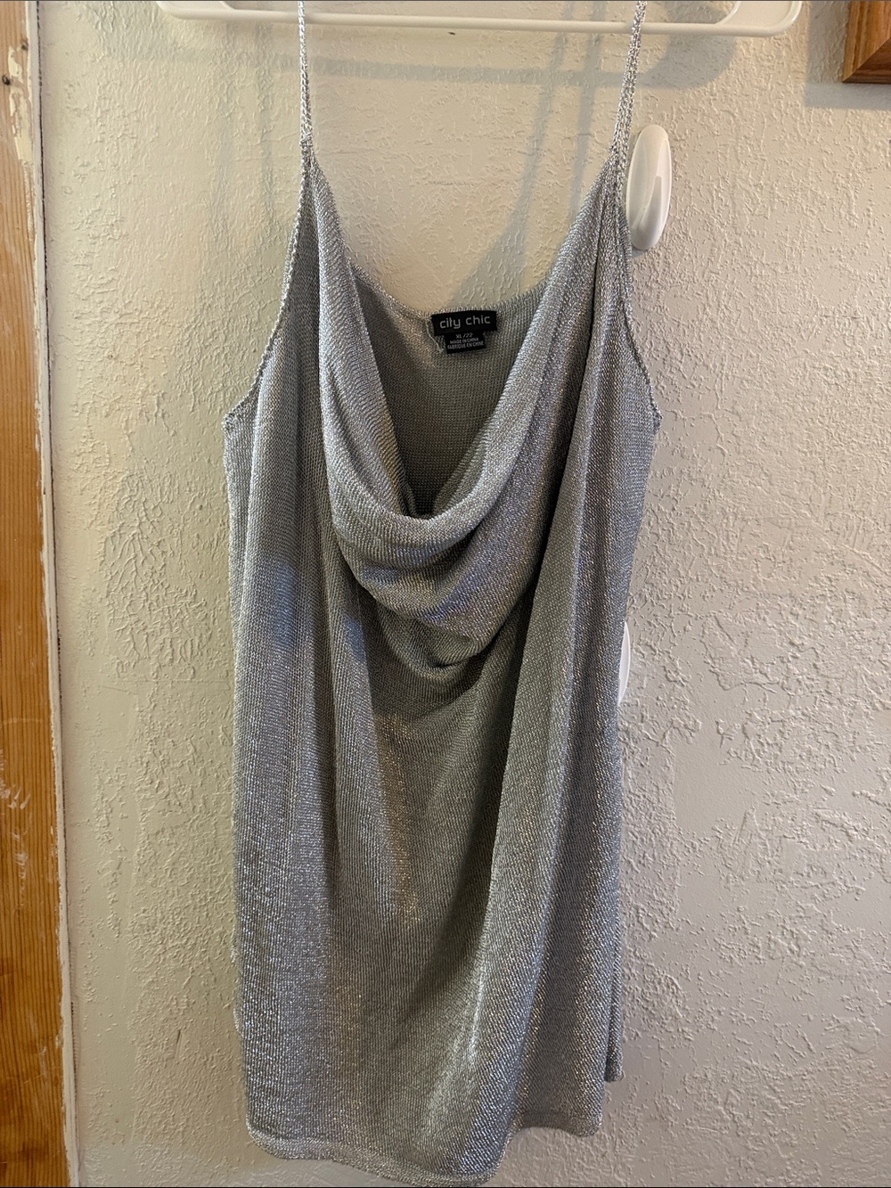 City Chic Silver Draped Cowl Neck Slip Dress